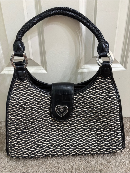 Coldwater Creek Handbags - Coldwater Creek Black and Cream Woven Shoulder Bag with Heart Accent